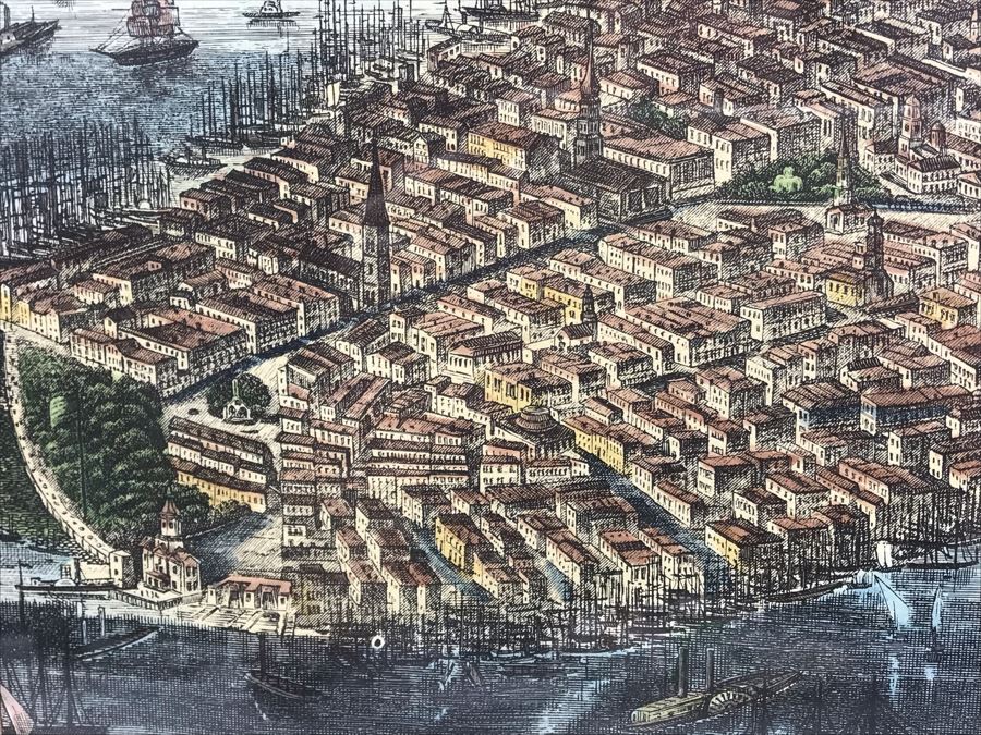 Hand Colored Map City Of New York 1853 Ponte Vecchio Reproduction 1960 Framed 29' X 17' [Photo 10]