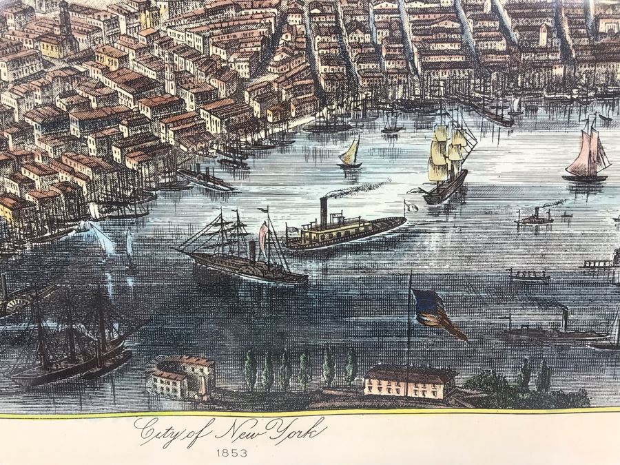 Hand Colored Map City Of New York 1853 Ponte Vecchio Reproduction 1960 Framed 29' X 17' [Photo 6]