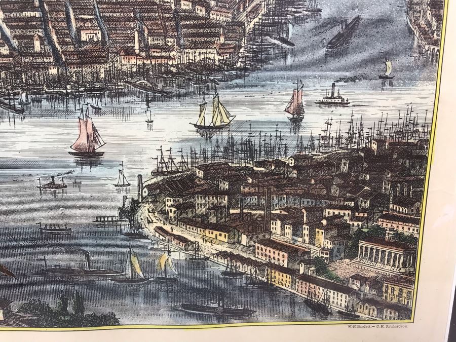 Hand Colored Map City Of New York 1853 Ponte Vecchio Reproduction 1960 Framed 29' X 17' [Photo 7]