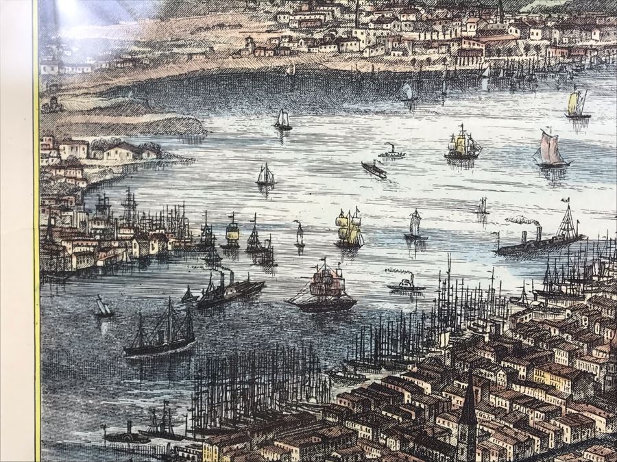 Hand Colored Map City Of New York 1853 Ponte Vecchio Reproduction 1960 Framed 29' X 17' [Photo 12]
