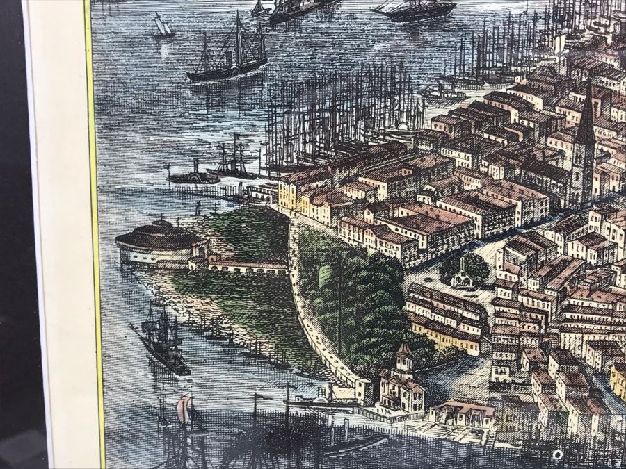 Hand Colored Map City Of New York 1853 Ponte Vecchio Reproduction 1960 Framed 29' X 17' [Photo 11]