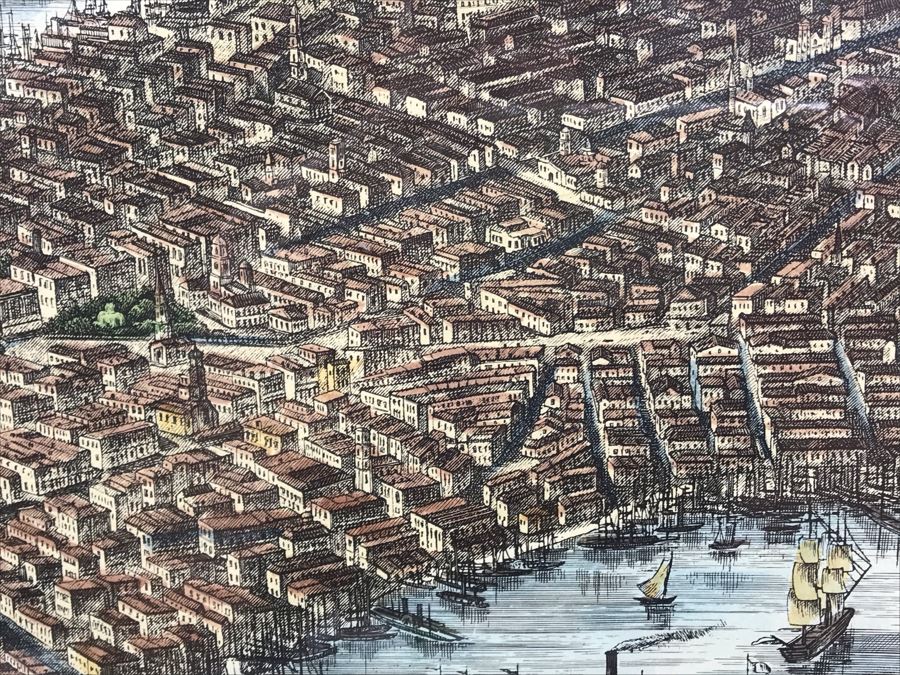 Hand Colored Map City Of New York 1853 Ponte Vecchio Reproduction 1960 Framed 29' X 17' [Photo 9]
