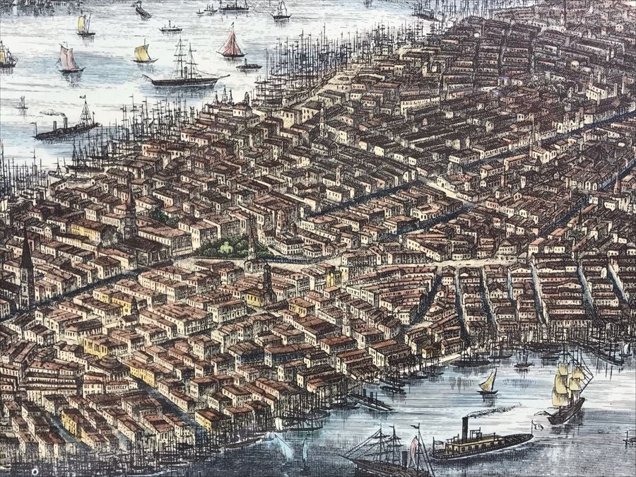 Hand Colored Map City Of New York 1853 Ponte Vecchio Reproduction 1960 Framed 29' X 17' [Photo 14]