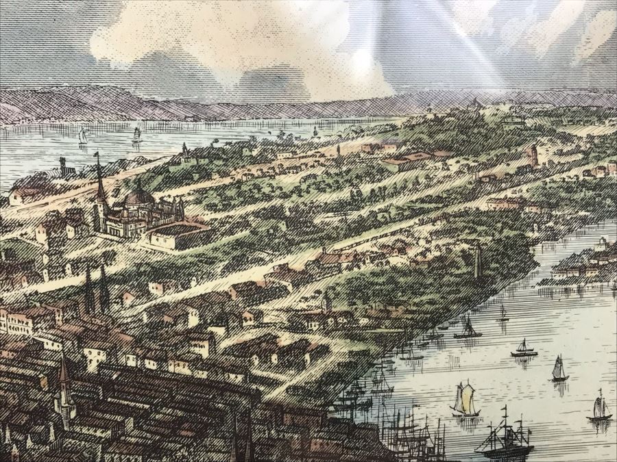 Hand Colored Map City Of New York 1853 Ponte Vecchio Reproduction 1960 Framed 29' X 17' [Photo 17]