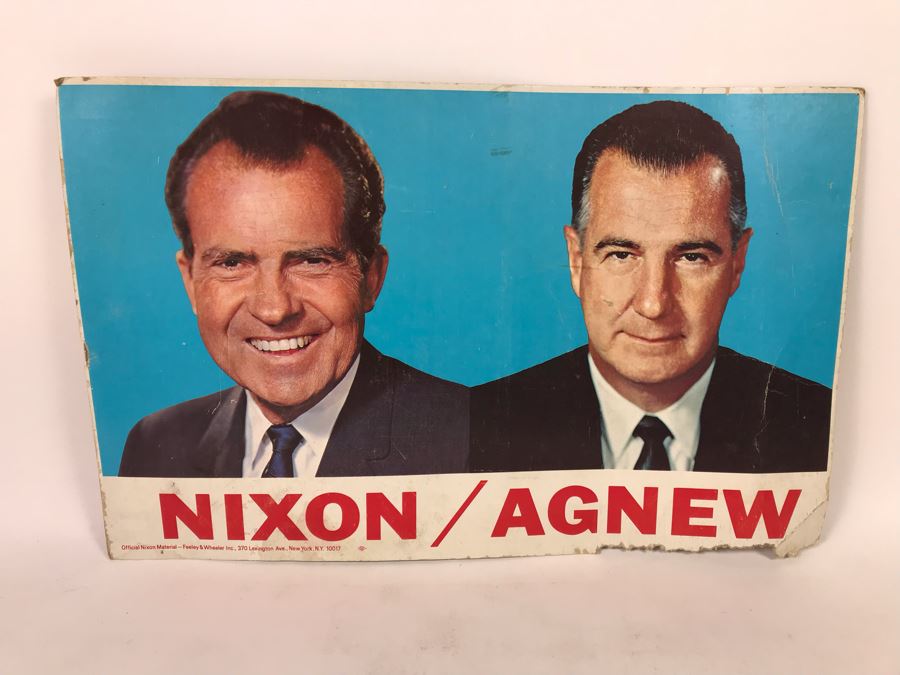 Vintage Nixon / Agnew Political Campaign Cardboard Poster Official Nixon Material 22' X 14'