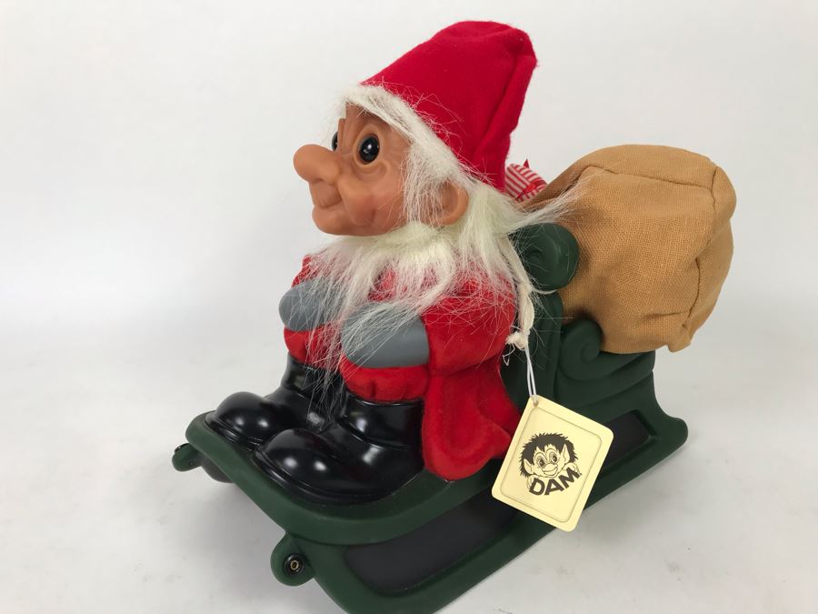Vintage Kane DAM Troll Doll By Thomas Dam From Denmark Troll Company No. 2409 Christmas Sleigh New With Tags [Photo 2]