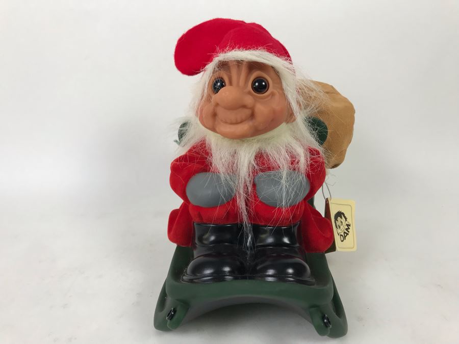 Vintage Kane DAM Troll Doll By Thomas Dam From Denmark Troll Company No. 2409 Christmas Sleigh New With Tags [Photo 5]