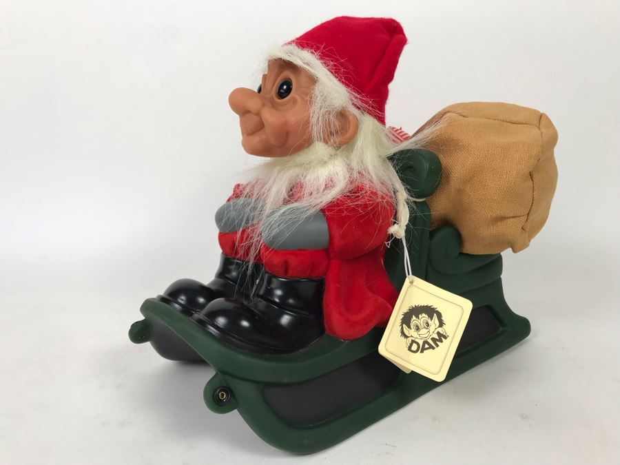 Vintage Kane DAM Troll Doll By Thomas Dam From Denmark Troll Company No. 2409 Christmas Sleigh New With Tags [Photo 1]
