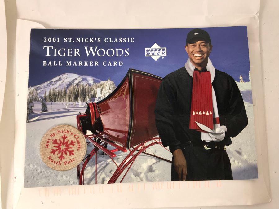 Exclusive Upper Deck 2001 St. Nick's Classic Tiger Woods Ball Marker Card [Photo 1]