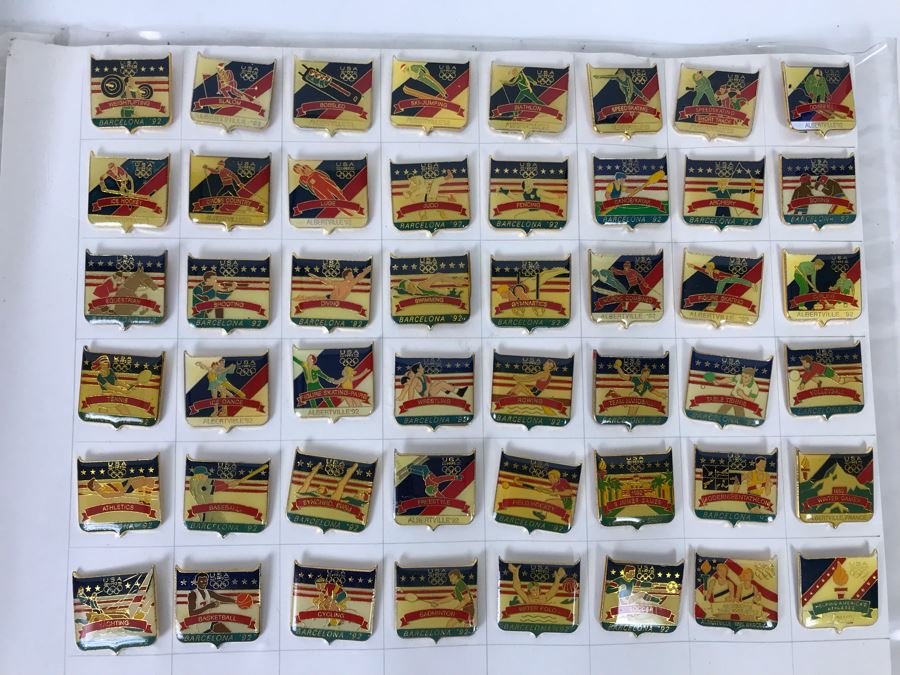 Collection Of 48 Vintage 1992 U.S. Olympic Pins With Authentic 1992 U.S. Olympic Fundraising Collection Pin Set Holder [Photo 2]