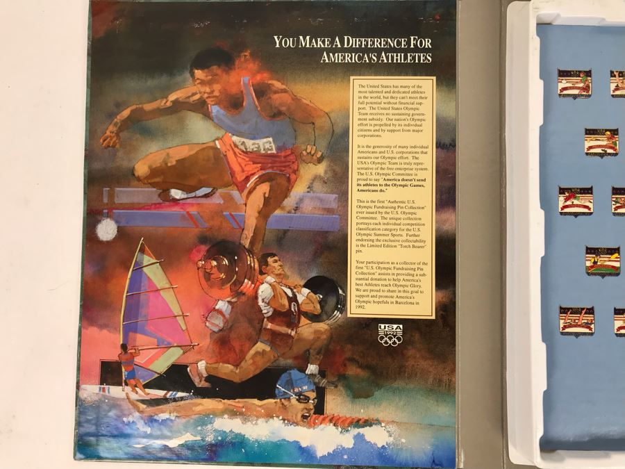 Collection Of 48 Vintage 1992 U.S. Olympic Pins With Authentic 1992 U.S. Olympic Fundraising Collection Pin Set Holder [Photo 12]