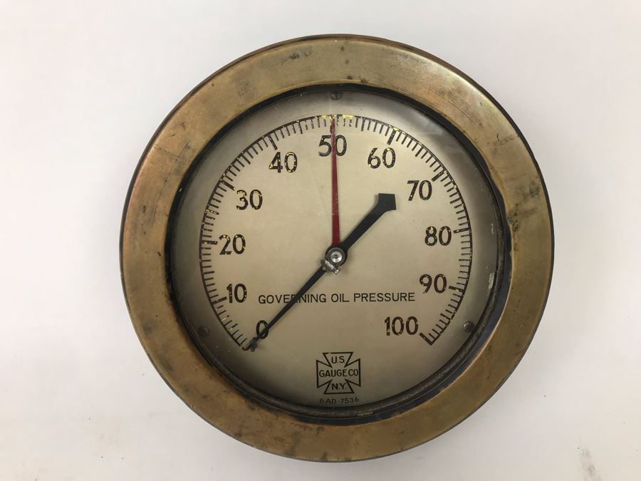 Vintage Brass Governing Oil Pressure Nautical Gauge By US Gauge Co N.Y. 7.5'W [Photo 3]