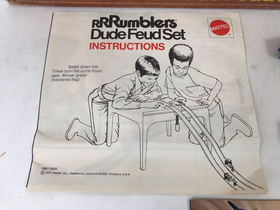 Vintage 1971 Mattel INCOMPLETE Rrrumblers Dude Feud Set With Box Missing RRRumblers Motorcycles - See Photos [Photo 7]