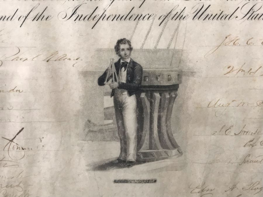 Antique 1864 Framed United States Naval Academy Certificate Of Graduation Diploma Of John C. Bennett As A Midshipman 18' X 23' [Photo 15]