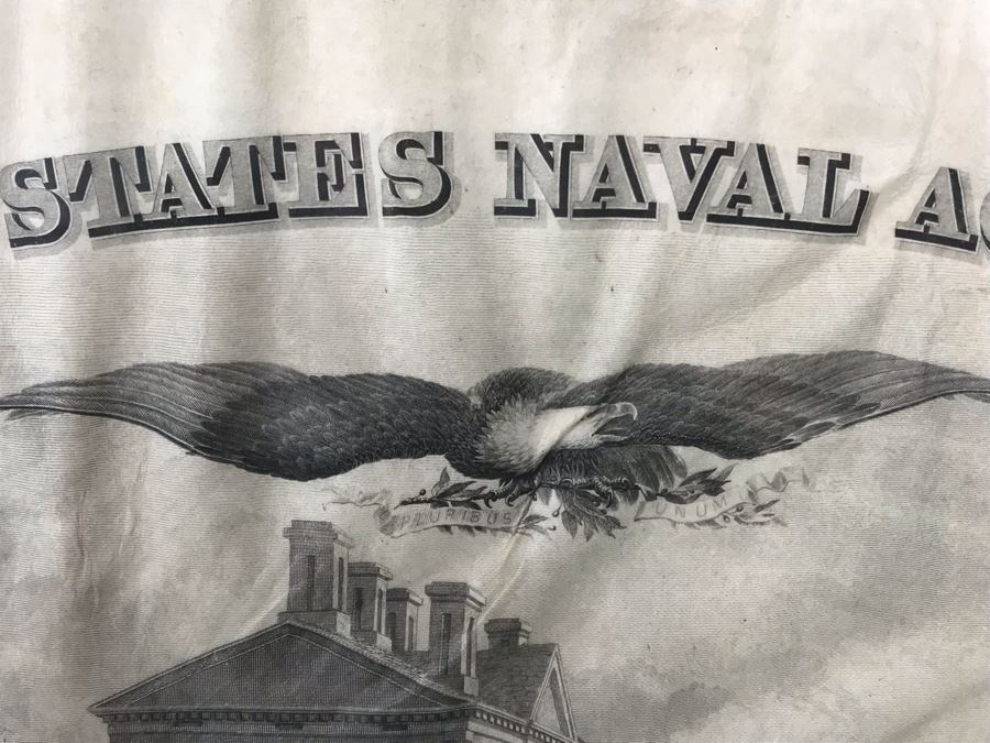 Antique 1864 Framed United States Naval Academy Certificate Of Graduation Diploma Of John C. Bennett As A Midshipman 18' X 23' [Photo 3]