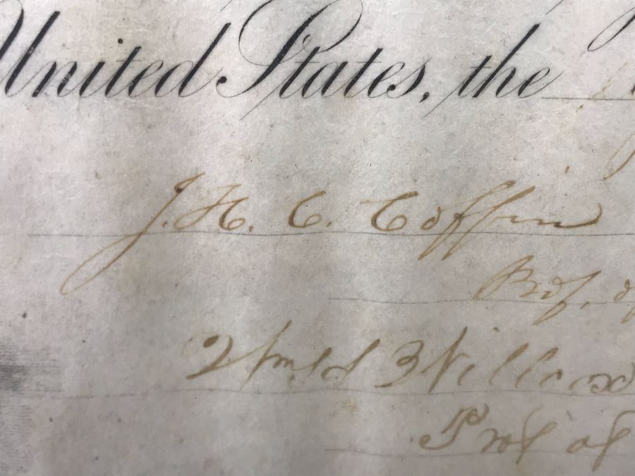 Antique 1864 Framed United States Naval Academy Certificate Of Graduation Diploma Of John C. Bennett As A Midshipman 18' X 23' [Photo 28]