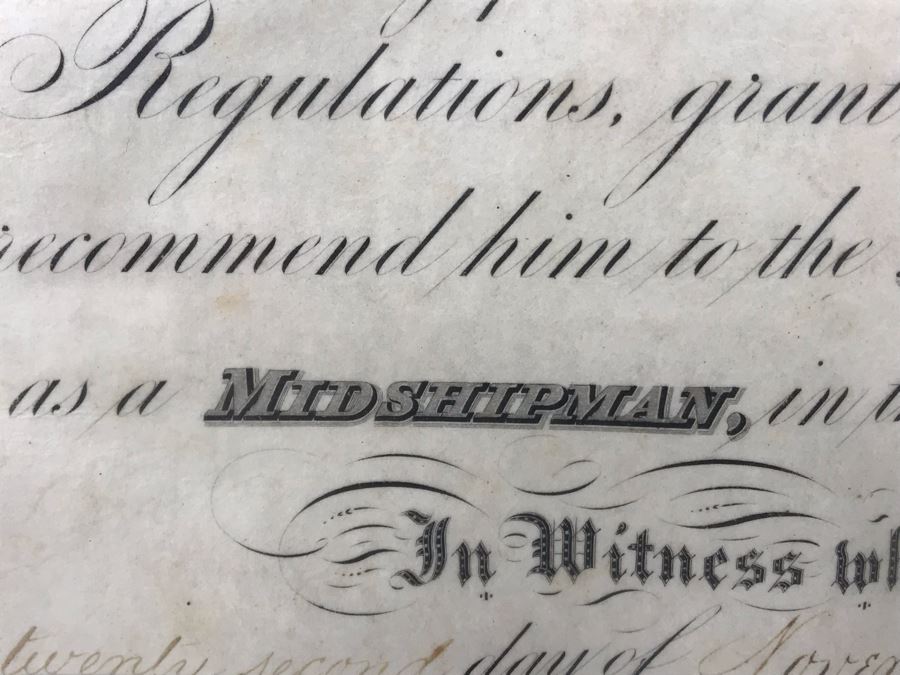 Antique 1864 Framed United States Naval Academy Certificate Of Graduation Diploma Of John C. Bennett As A Midshipman 18' X 23' [Photo 10]