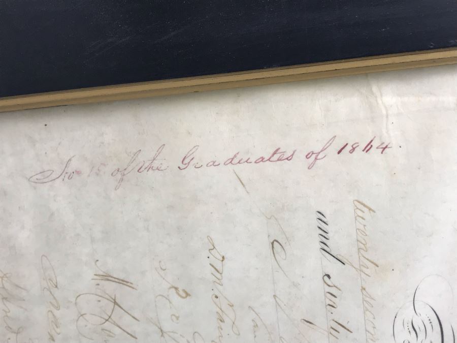 Antique 1864 Framed United States Naval Academy Certificate Of Graduation Diploma Of John C. Bennett As A Midshipman 18' X 23' [Photo 41]