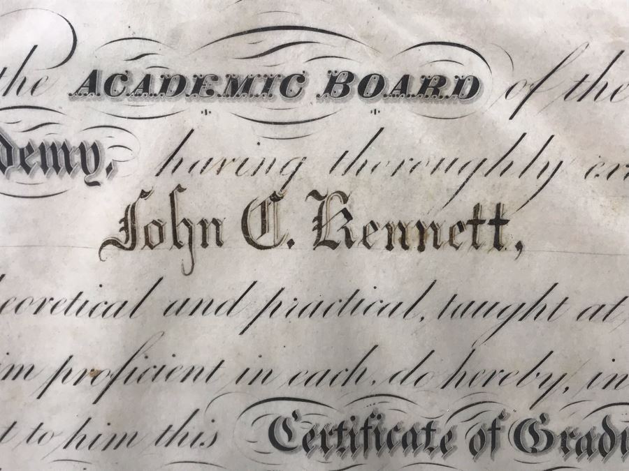 Antique 1864 Framed United States Naval Academy Certificate Of Graduation Diploma Of John C. Bennett As A Midshipman 18' X 23' [Photo 9]