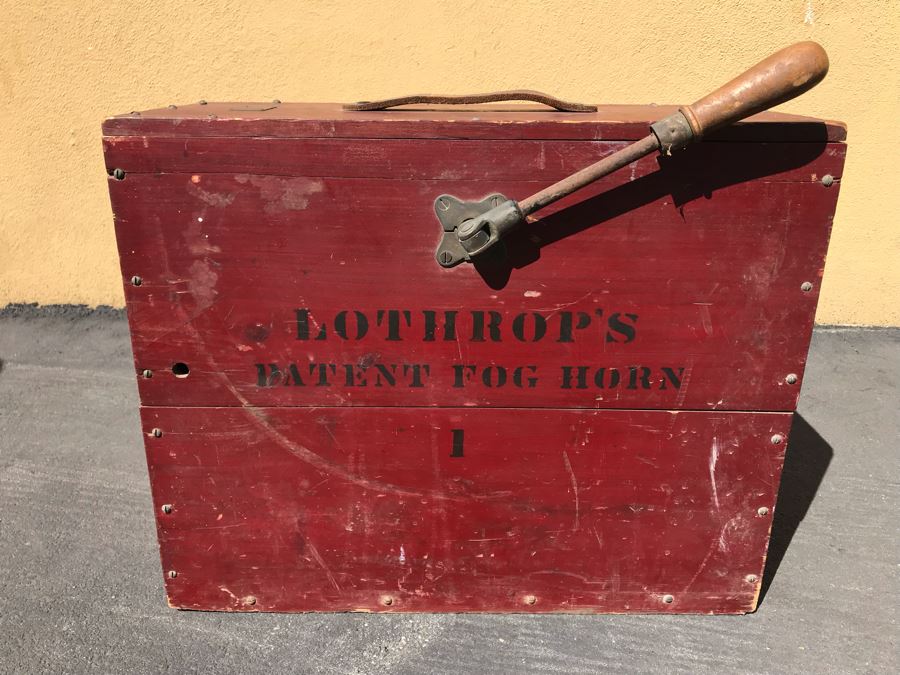 Antique Lothrop's Patent Fog Horn With 1901 Patent Date L D Lothrop Glouchester, Mass 18826 21'W X 9.5'D X 17'H