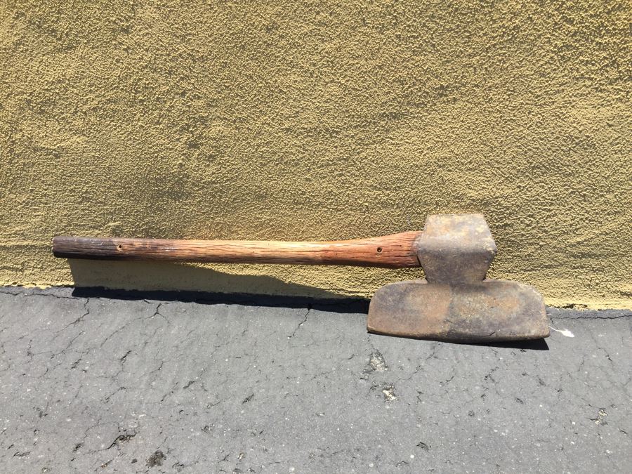 Vintage Wrought Iron Hatchet Axe With Wooden Handle [Photo 4]