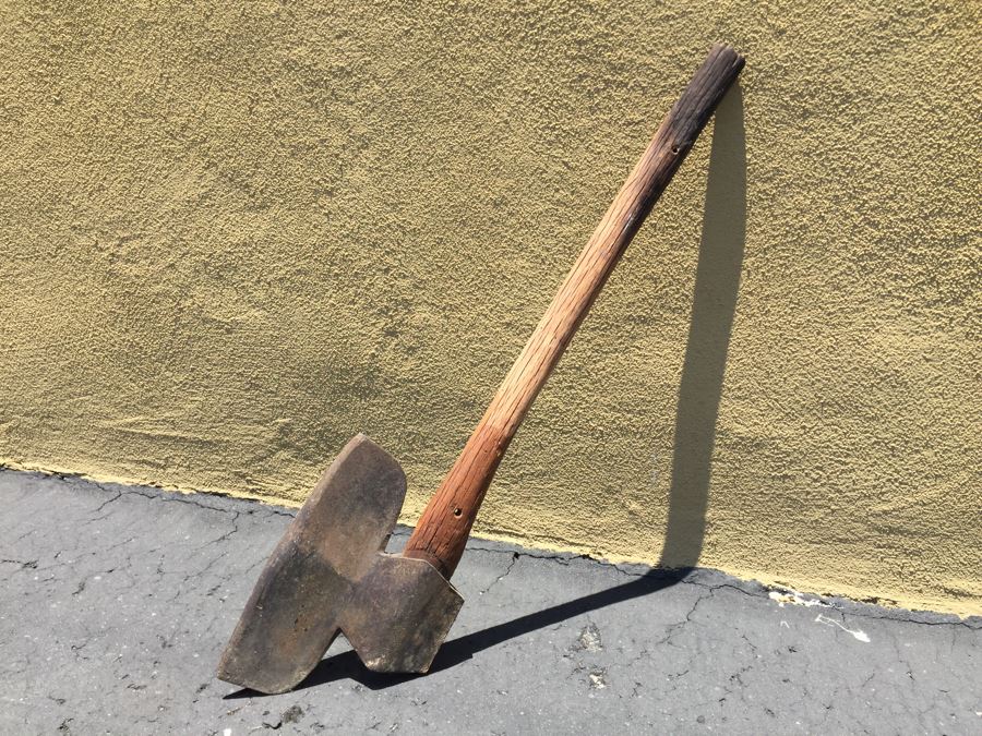 Vintage Wrought Iron Hatchet Axe With Wooden Handle
