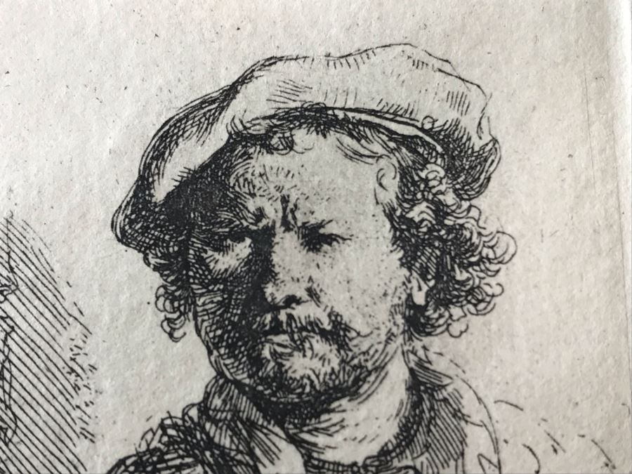 RARE Original Rembrandt Van Rijn Etching Titled 'Self Portrait In A Flat Cap And Embroidered Dress' Pressed In 1922 By Alex Eckener 2.5' X 3.5' Item Appraised At $7,732 Has A Reserve Price - See Description For More Info [Photo 11]