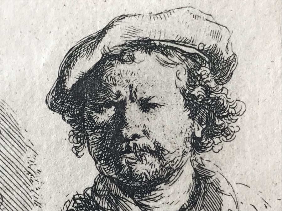 RARE Original Rembrandt Van Rijn Etching Titled 'Self Portrait In A Flat Cap And Embroidered Dress' Pressed In 1922 By Alex Eckener 2.5' X 3.5' Item Appraised At $7,732 Has A Reserve Price - See Description For More Info [Photo 20]
