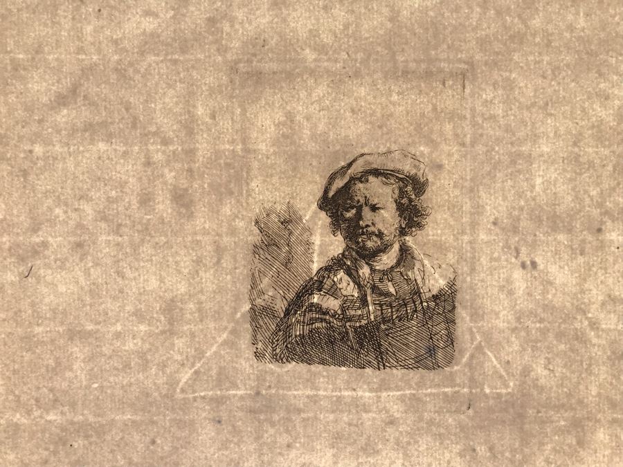RARE Original Rembrandt Van Rijn Etching Titled 'Self Portrait In A Flat Cap And Embroidered Dress' Pressed In 1922 By Alex Eckener 2.5' X 3.5' Item Appraised At $7,732 Has A Reserve Price - See Description For More Info [Photo 35]