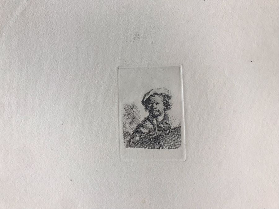 RARE Original Rembrandt Van Rijn Etching Titled 'Self Portrait In A Flat Cap And Embroidered Dress' Pressed In 1922 By Alex Eckener 2.5' X 3.5' Item Appraised At $7,732 Has A Reserve Price - See Description For More Info [Photo 4]