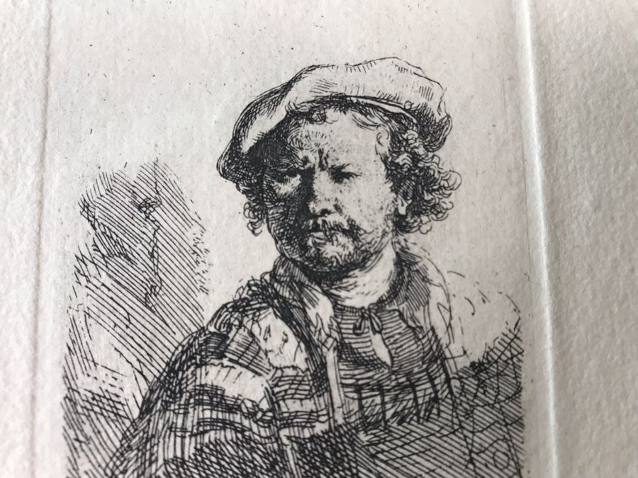 RARE Original Rembrandt Van Rijn Etching Titled 'Self Portrait In A Flat Cap And Embroidered Dress' Pressed In 1922 By Alex Eckener 2.5' X 3.5' Item Appraised At $7,732 Has A Reserve Price - See Description For More Info [Photo 9]