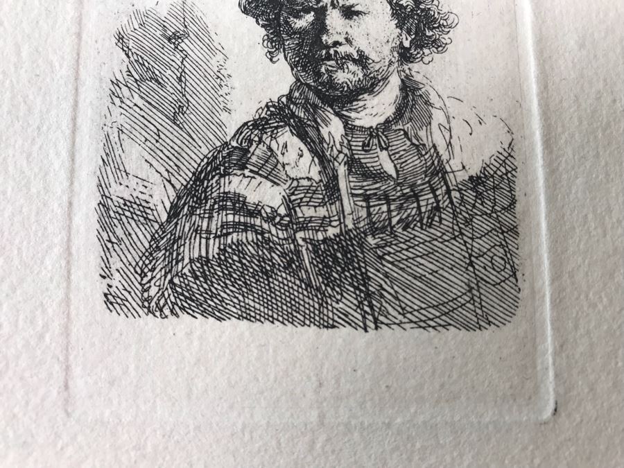 RARE Original Rembrandt Van Rijn Etching Titled 'Self Portrait In A Flat Cap And Embroidered Dress' Pressed In 1922 By Alex Eckener 2.5' X 3.5' Item Appraised At $7,732 Has A Reserve Price - See Description For More Info [Photo 6]