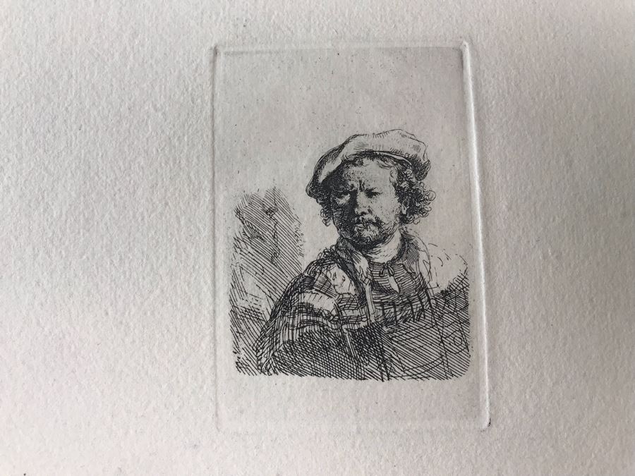 RARE Original Rembrandt Van Rijn Etching Titled 'Self Portrait In A Flat Cap And Embroidered Dress' Pressed In 1922 By Alex Eckener 2.5' X 3.5' Item Appraised At $7,732 Has A Reserve Price - See Description For More Info [Photo 5]