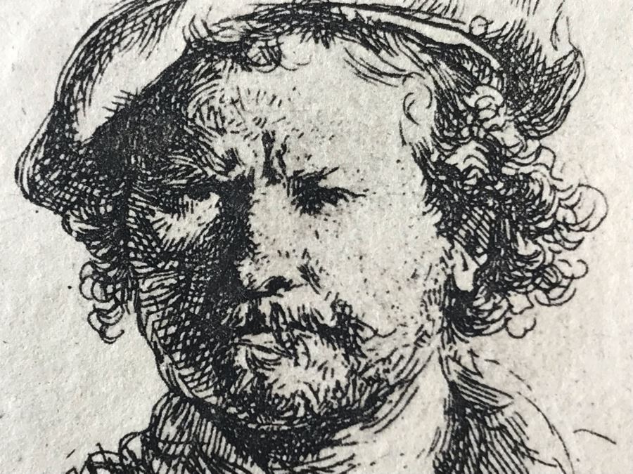 RARE Original Rembrandt Van Rijn Etching Titled 'Self Portrait In A Flat Cap And Embroidered Dress' Pressed In 1922 By Alex Eckener 2.5' X 3.5' Item Appraised At $7,732 Has A Reserve Price - See Description For More Info [Photo 12]