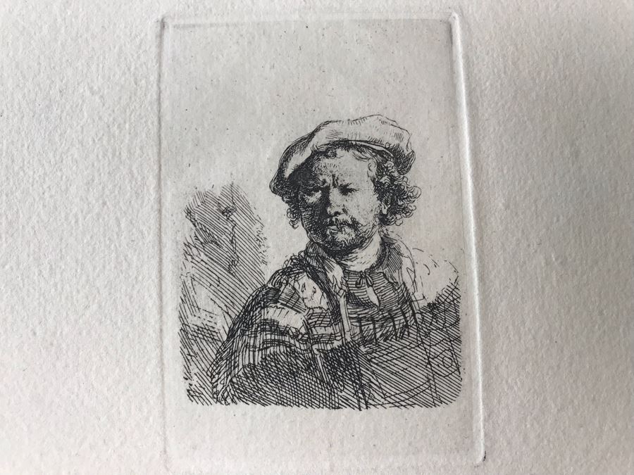 RARE Original Rembrandt Van Rijn Etching Titled 'Self Portrait In A Flat Cap And Embroidered Dress' Pressed In 1922 By Alex Eckener 2.5' X 3.5' Item Appraised At $7,732 Has A Reserve Price - See Description For More Info [Photo 23]