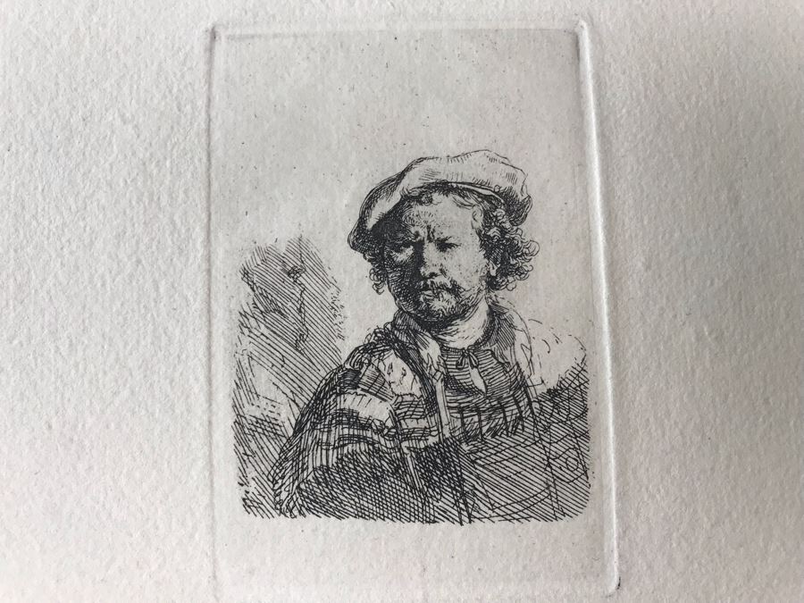 RARE Original Rembrandt Van Rijn Etching Titled 'Self Portrait In A Flat Cap And Embroidered Dress' Pressed In 1922 By Alex Eckener 2.5' X 3.5' Item Appraised At $7,732 Has A Reserve Price - See Description For More Info [Photo 22]