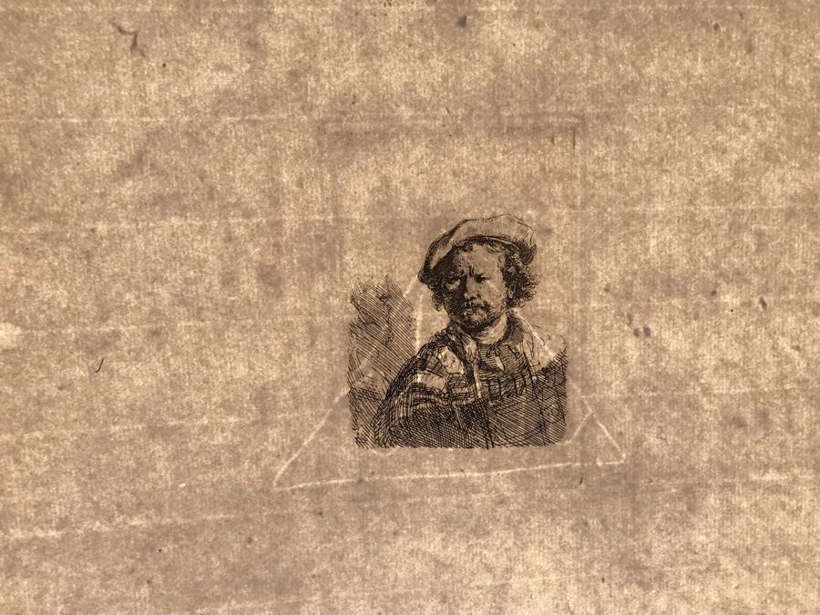 RARE Original Rembrandt Van Rijn Etching Titled 'Self Portrait In A Flat Cap And Embroidered Dress' Pressed In 1922 By Alex Eckener 2.5' X 3.5' Item Appraised At $7,732 Has A Reserve Price - See Description For More Info [Photo 32]