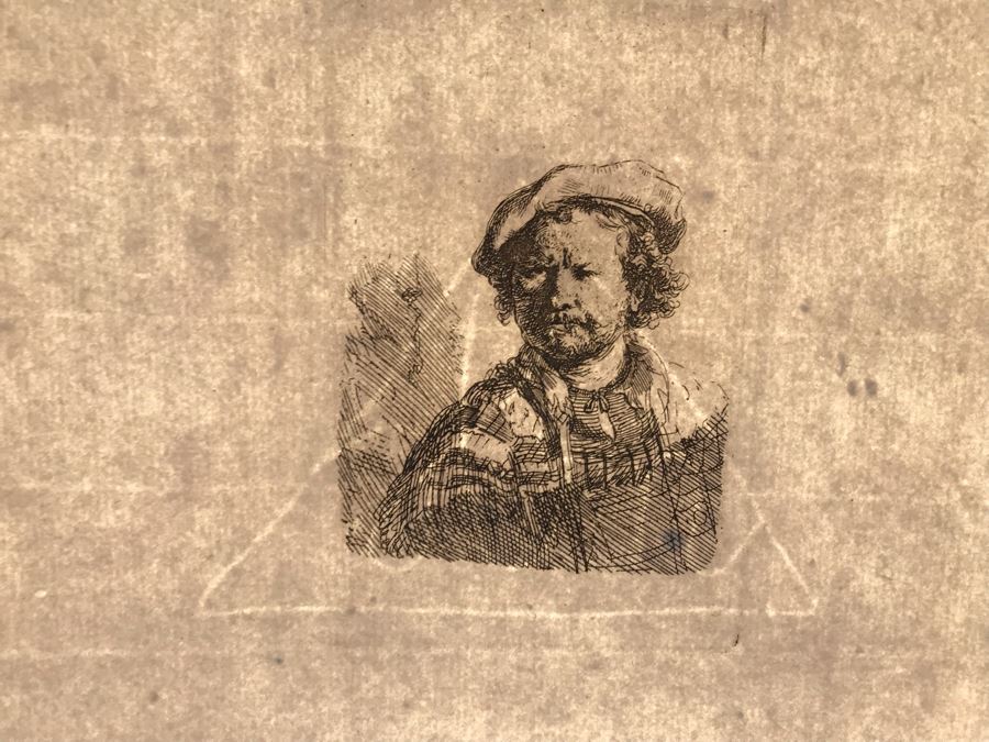 RARE Original Rembrandt Van Rijn Etching Titled 'Self Portrait In A Flat Cap And Embroidered Dress' Pressed In 1922 By Alex Eckener 2.5' X 3.5' Item Appraised At $7,732 Has A Reserve Price - See Description For More Info [Photo 37]