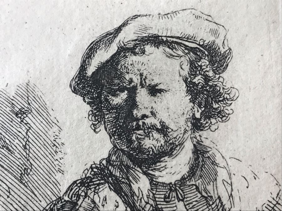 RARE Original Rembrandt Van Rijn Etching Titled 'Self Portrait In A Flat Cap And Embroidered Dress' Pressed In 1922 By Alex Eckener 2.5' X 3.5' Item Appraised At $7,732 Has A Reserve Price - See Description For More Info [Photo 10]