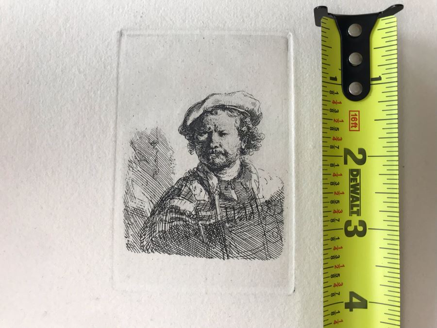 RARE Original Rembrandt Van Rijn Etching Titled 'Self Portrait In A Flat Cap And Embroidered Dress' Pressed In 1922 By Alex Eckener 2.5' X 3.5' Item Appraised At $7,732 Has A Reserve Price - See Description For More Info [Photo 29]