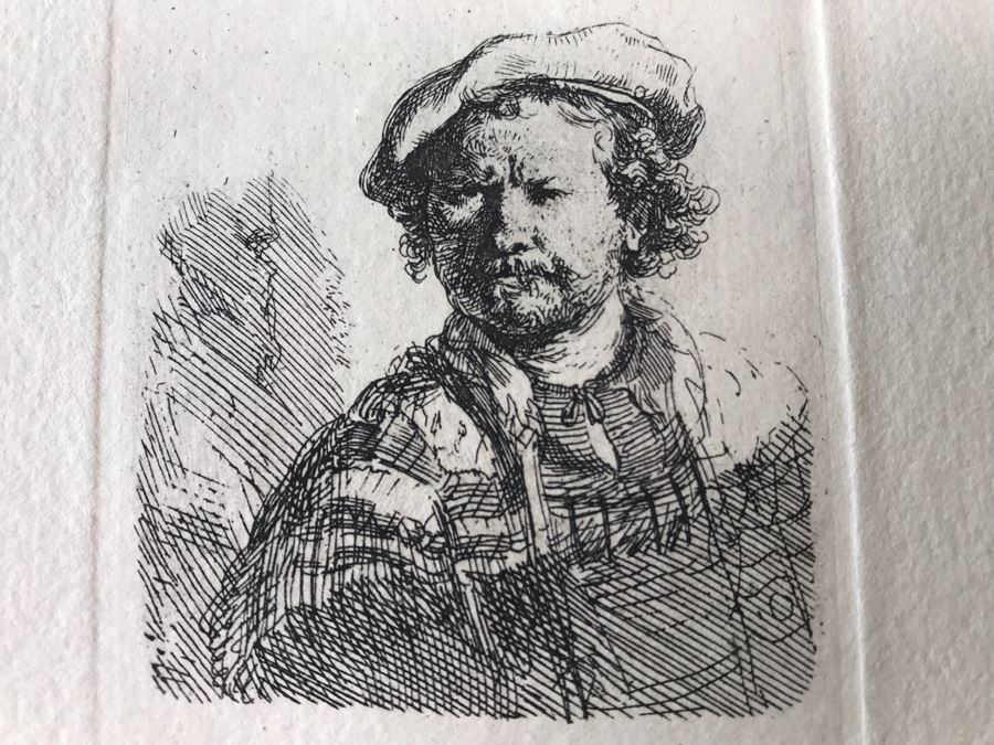 RARE Original Rembrandt Van Rijn Etching Titled 'Self Portrait In A Flat Cap And Embroidered Dress' Pressed In 1922 By Alex Eckener 2.5' X 3.5' Item Appraised At $7,732 Has A Reserve Price - See Description For More Info [Photo 7]