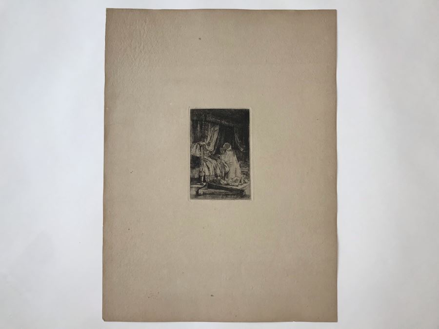 RARE Original Rembrandt Van Rijn Etching Titled 'David In Prayer' Pressed In 1922 By Alex Eckener 4' X 5.5' Item Appraised At $3,900 Has A Reserve Price - See Description For More Info [Photo 3]