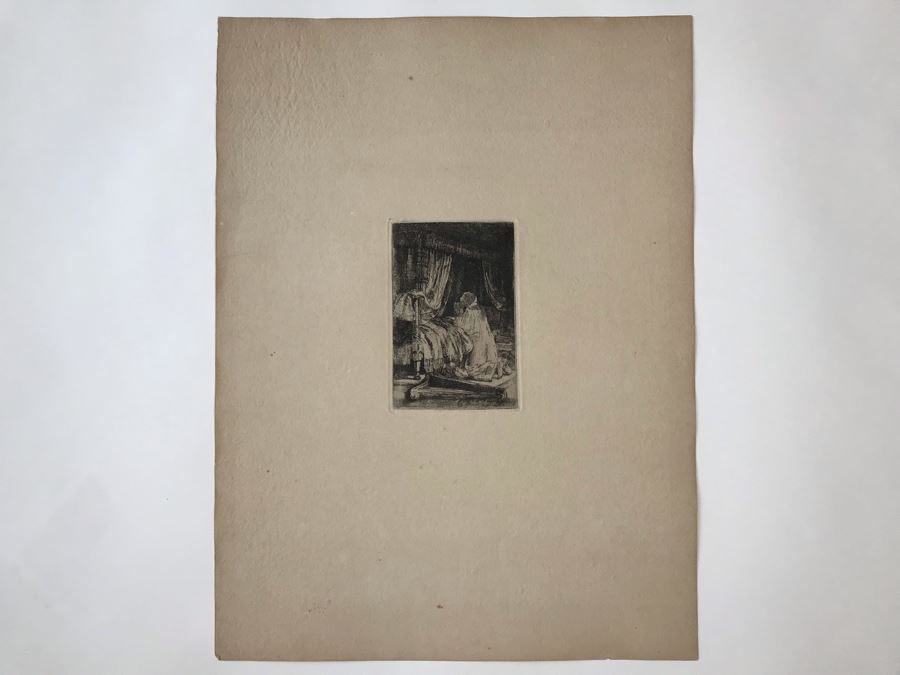 RARE Original Rembrandt Van Rijn Etching Titled 'David In Prayer' Pressed In 1922 By Alex Eckener 4' X 5.5' Item Appraised At $3,900 Has A Reserve Price - See Description For More Info [Photo 2]