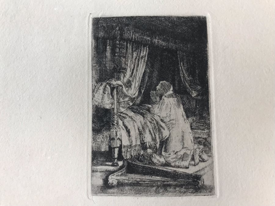 RARE Original Rembrandt Van Rijn Etching Titled 'David In Prayer' Pressed In 1922 By Alex Eckener 4' X 5.5' Item Appraised At $3,900 Has A Reserve Price - See Description For More Info [Photo 4]