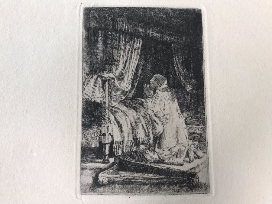 RARE Original Rembrandt Van Rijn Etching Titled 'David In Prayer' Pressed In 1922 By Alex Eckener 4' X 5.5' Item Appraised At $3,900 Has A Reserve Price - See Description For More Info [Photo 1]