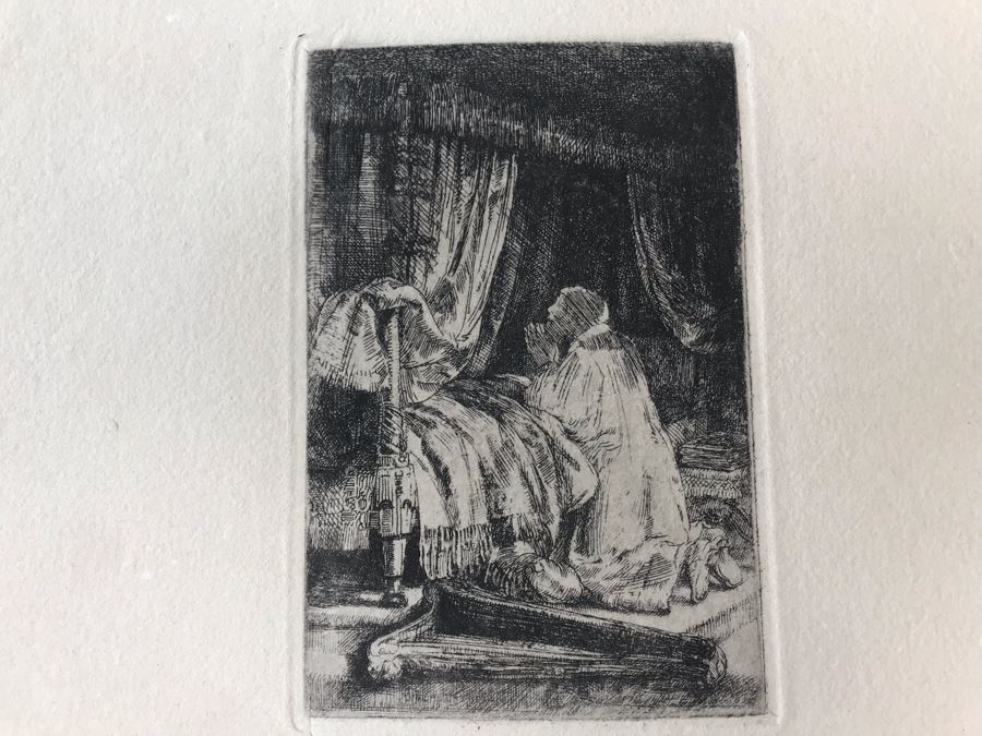 RARE Original Rembrandt Van Rijn Etching Titled 'David In Prayer' Pressed In 1922 By Alex Eckener 4' X 5.5' Item Appraised At $3,900 Has A Reserve Price - See Description For More Info [Photo 5]