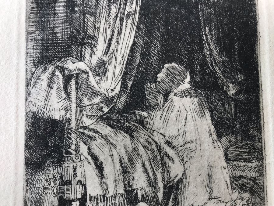 RARE Original Rembrandt Van Rijn Etching Titled 'David In Prayer' Pressed In 1922 By Alex Eckener 4' X 5.5' Item Appraised At $3,900 Has A Reserve Price - See Description For More Info [Photo 6]
