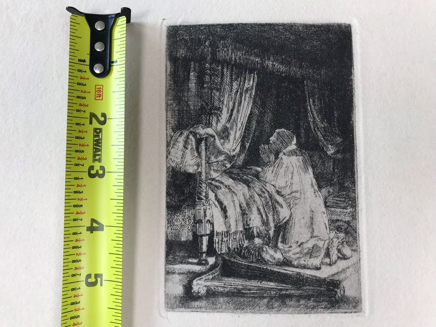 RARE Original Rembrandt Van Rijn Etching Titled 'David In Prayer' Pressed In 1922 By Alex Eckener 4' X 5.5' Item Appraised At $3,900 Has A Reserve Price - See Description For More Info [Photo 24]
