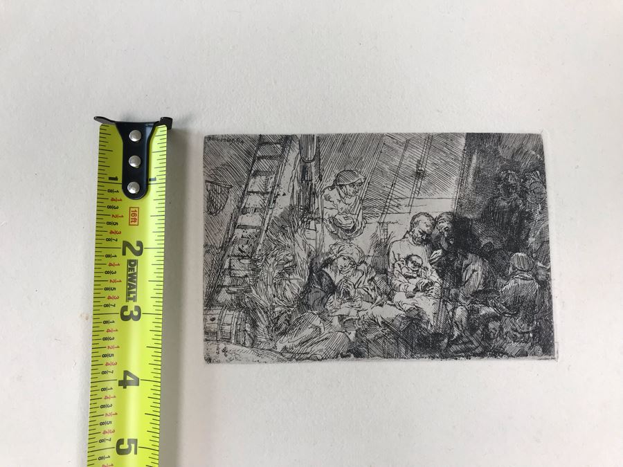 RARE Original Rembrandt Van Rijn Etching Titled 'The Circumcision In The Stable' Pressed In 1922 By Alex Eckener 5.5' X 3.75' Item Appraised At $5,400 Has A Reserve Price - See Description For More Info [Photo 38]
