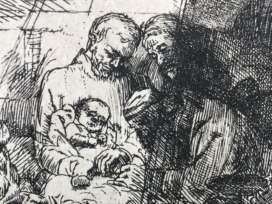 RARE Original Rembrandt Van Rijn Etching Titled 'The Circumcision In The Stable' Pressed In 1922 By Alex Eckener 5.5' X 3.75' Item Appraised At $5,400 Has A Reserve Price - See Description For More Info [Photo 13]